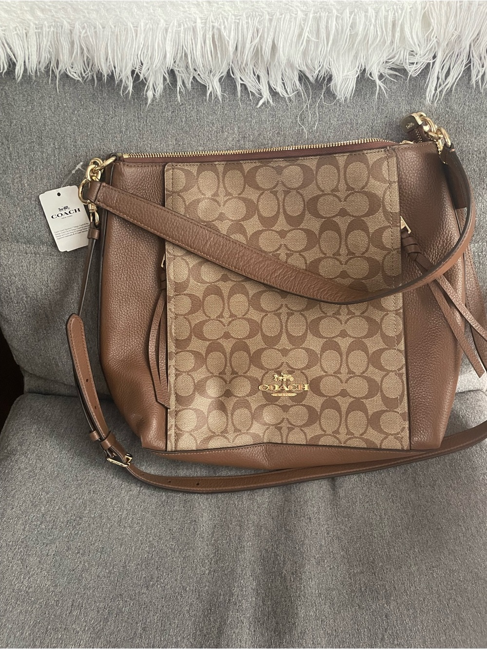Coach Tan and Brown Signature Canvas Shoulder Bag